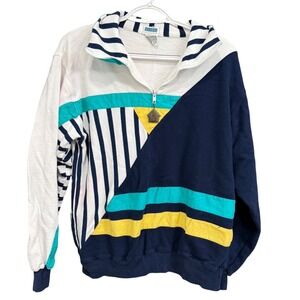 Vintage Line-Up‎ Sport Color Block Pullover Striped Quarter Zip Sweatshirt Small